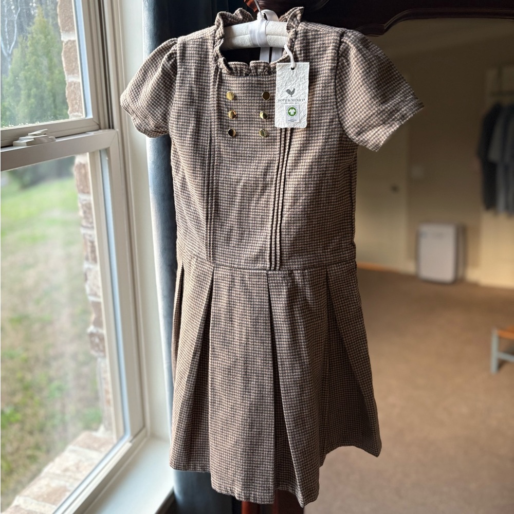 Pintuck Drop Waist Dress Girl’s size 6 Organic Cotton Ruffle Collar